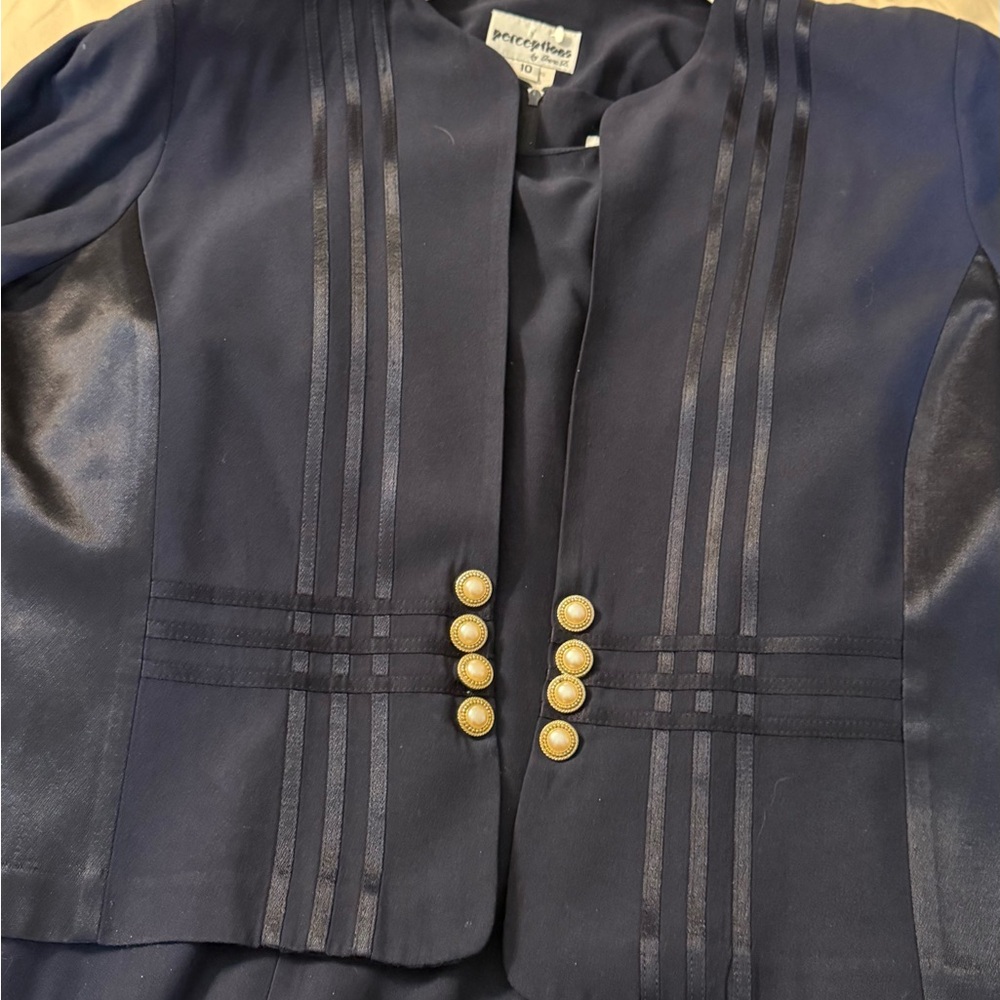 Perceptions Midnight Blue Blazer with Gold Accents